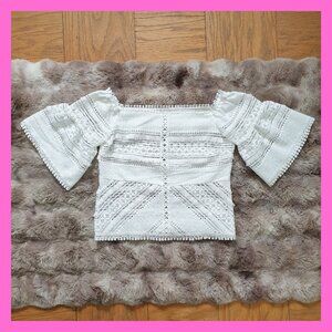 Zimmerman like Eyelet Lace Crop Top Off Shoulder Boho See Through White - S